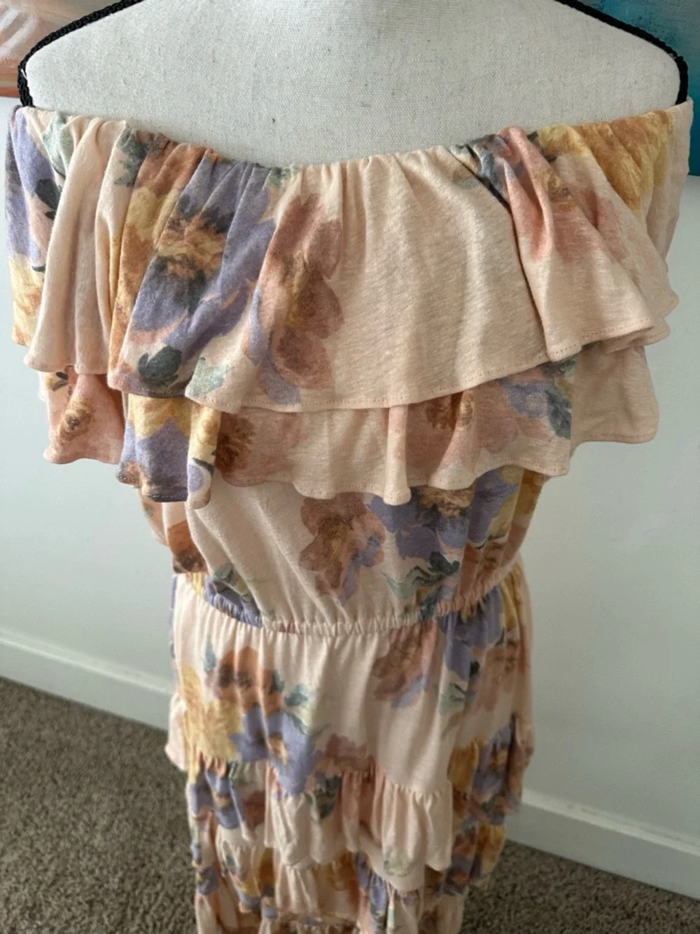 Ralph Lauren Black Label NWT Floral Tiered Off Shoulder Midi Dress Linen Blend L - Picture 5 of 15